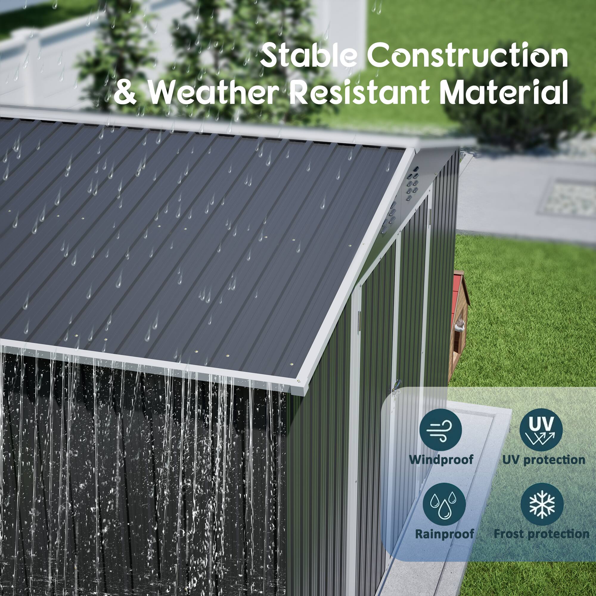 Stable Construction & Weather Resistant Material

- UV protection
- Windproof
- Rainproof
- Frost protection