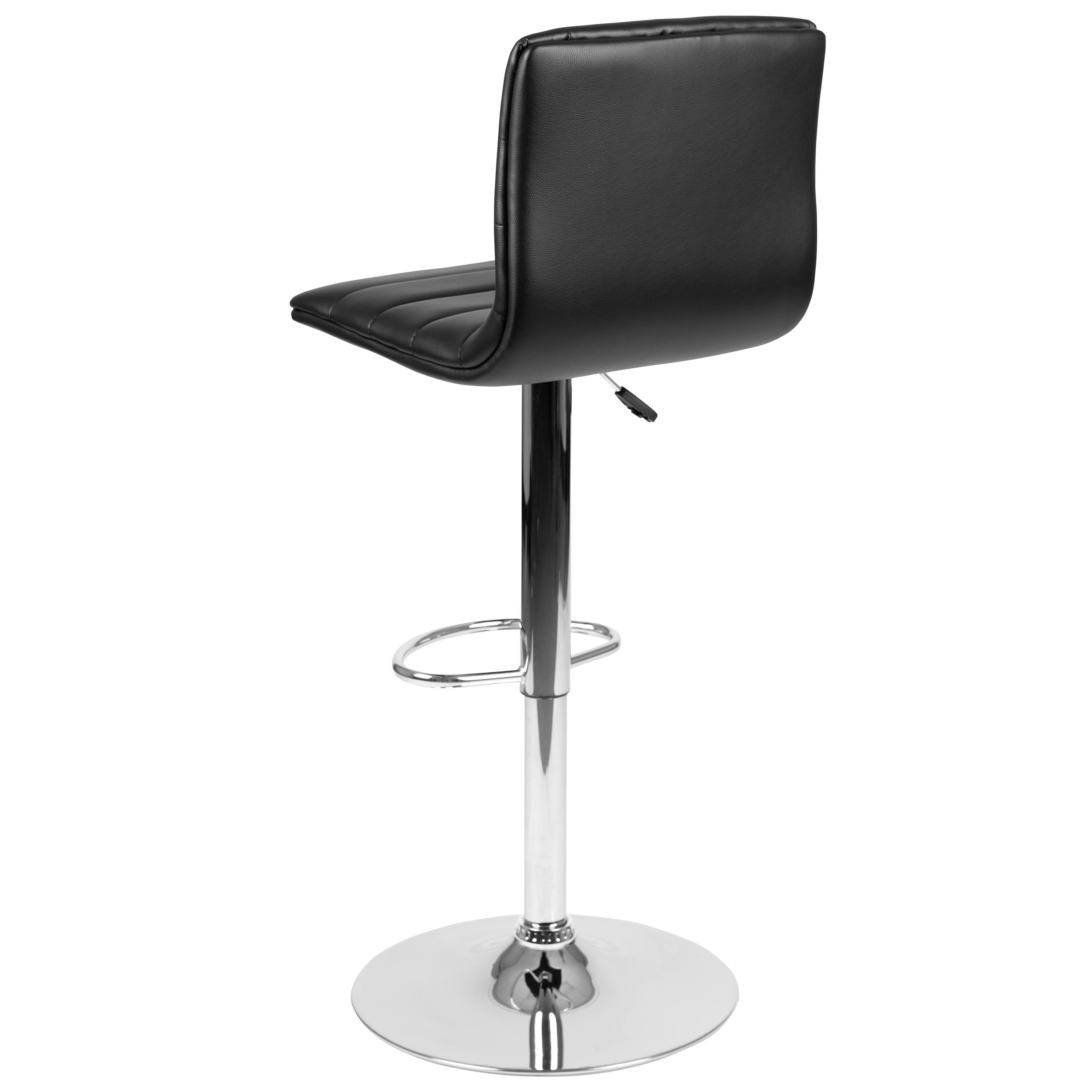 Alt View 6. Emma + Oliver - Modern Vinyl Adjustable Height Barstool with Horizontal Stitch Back, Set of 2 - Black Vinyl/Chrome Frame.