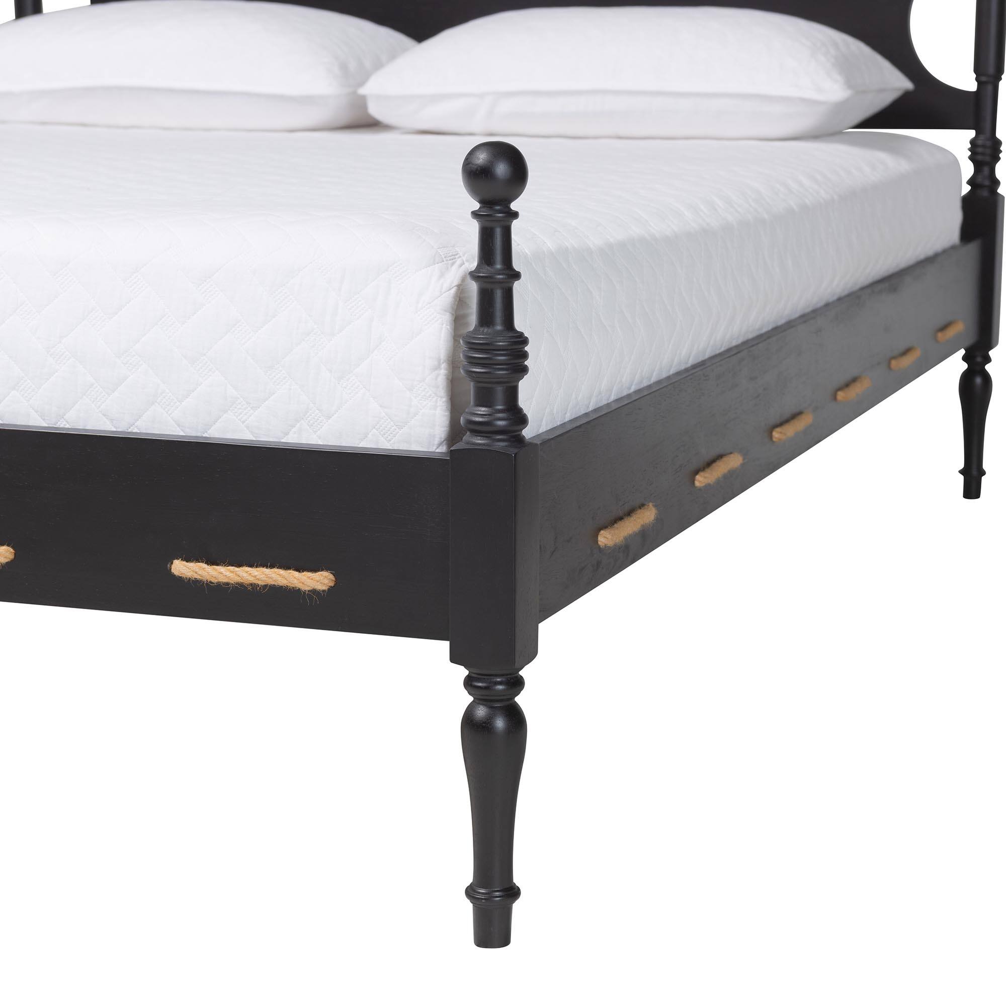 Alt View 1. Baxton Studio - Gaetano Platform Bed - Four Poster Bed Frame with Turned Posts and Panel Headboard for Bedroom, Queen - Black.