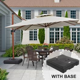 PURPLE LEAF - 11 ft. Patio Square Outdoor Large Cantilever Umbrella Windproof Offset Heavy Duty Sun Umbrella with Base for Garden - Cream