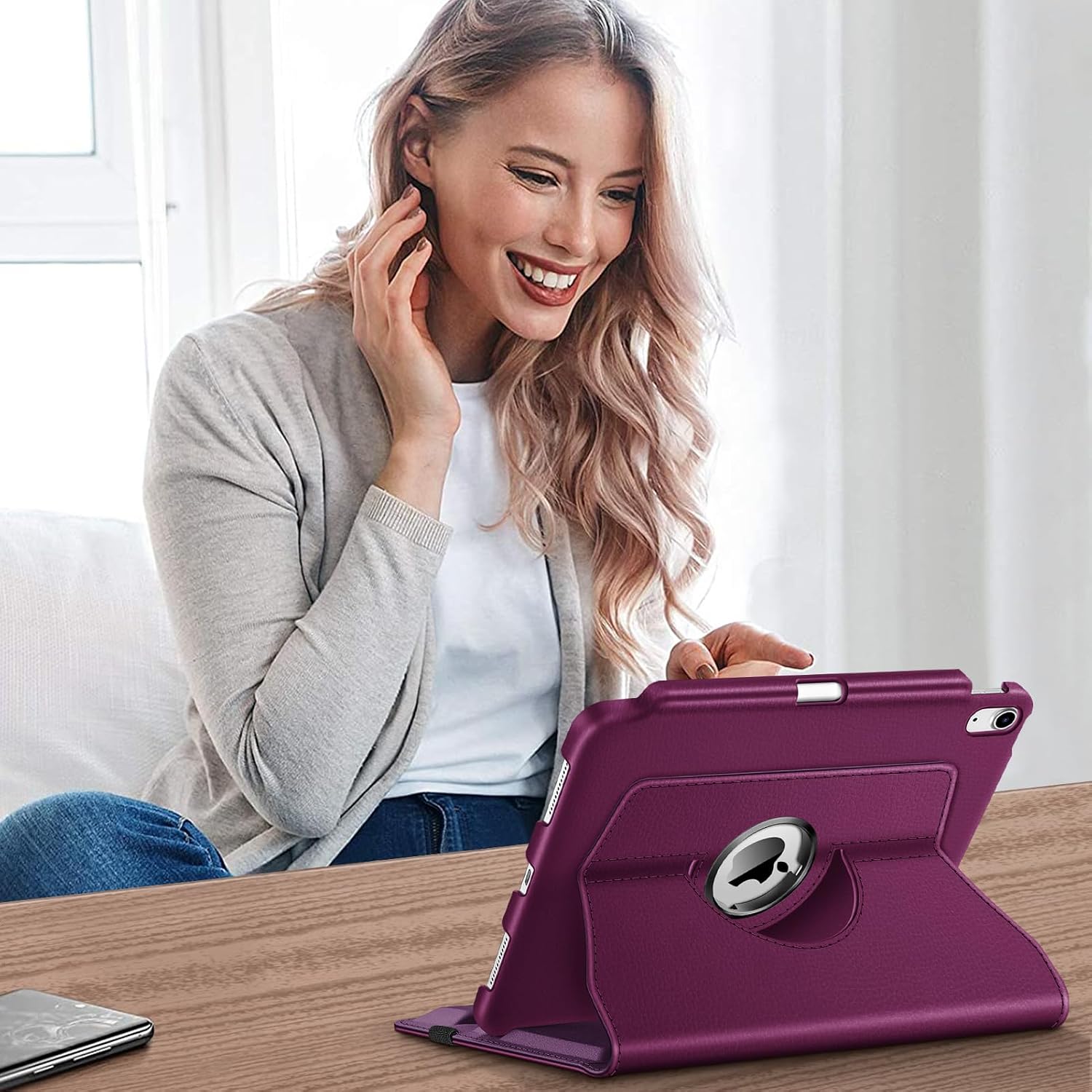 Alt View 4. Fintie - Rotating Case for iPad (A16) 11-inch 2025 and iPad 10th Gen 10.9 inch 2022, 360° Swivel Stand Magnetic Shockproof Cover - Purple.