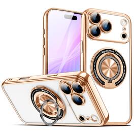 UUCOVER - Magnetic Kickstand Case for Apple iPhone 18 Pro Max with Camera Lens Cover, Rotatable Ring Holder Shockproof Clear Cover - Gold