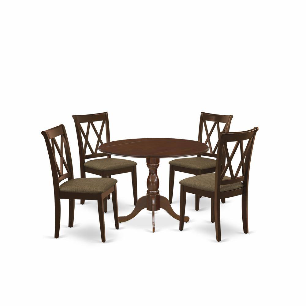 Left. East West Furniture - East West Furniture DMCL5-MAH-C 5 Piece Dinette Set Includes 1 Drop Leaves Dining Table and 4 Mahogany Linen Fabric - Mahogany.