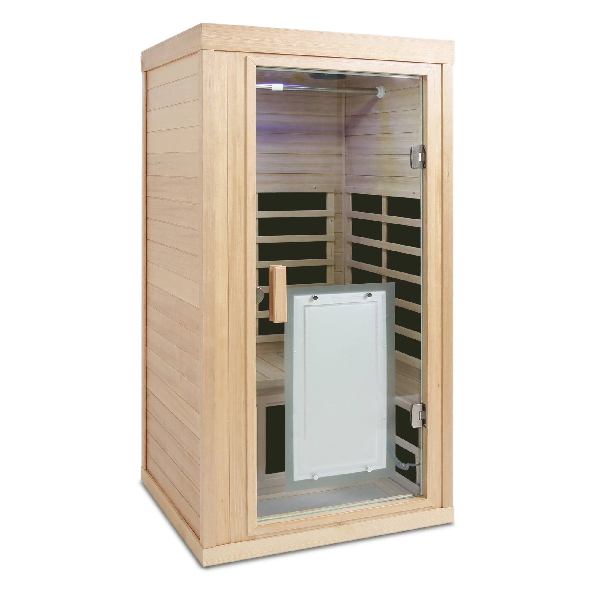 Alt View 7. Boyel Living - One Person Indoor Far Infrared Sauna Room with Hemlock Panels and LCD Control - Natural.