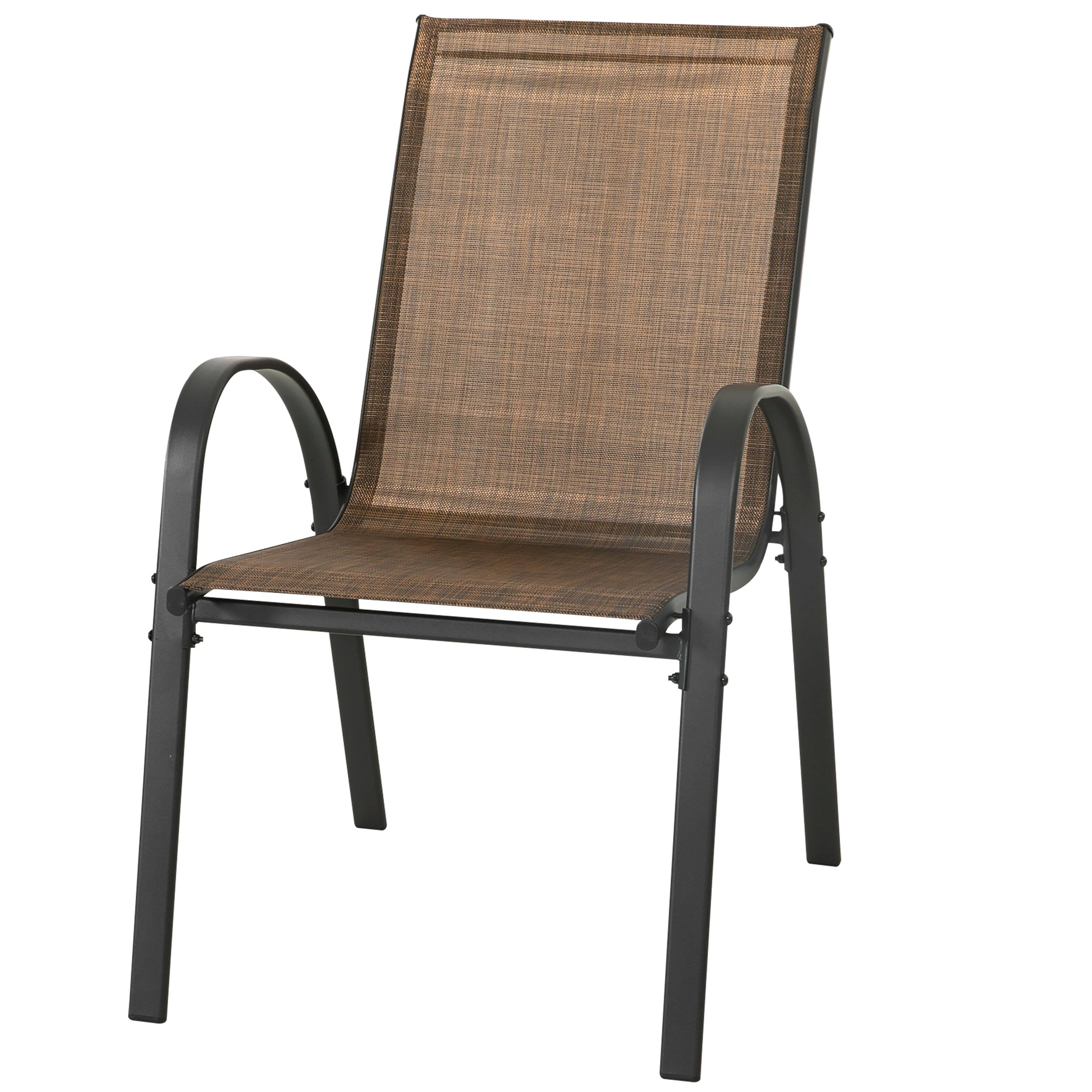 Alt View 8. Nuu Garden - 5-Piece Metal and Textilene Square Outdoor Dining Set, 4 Stackable Chairs and Tempered Glass Table with Umbrella Hole - Brown and Transparent.