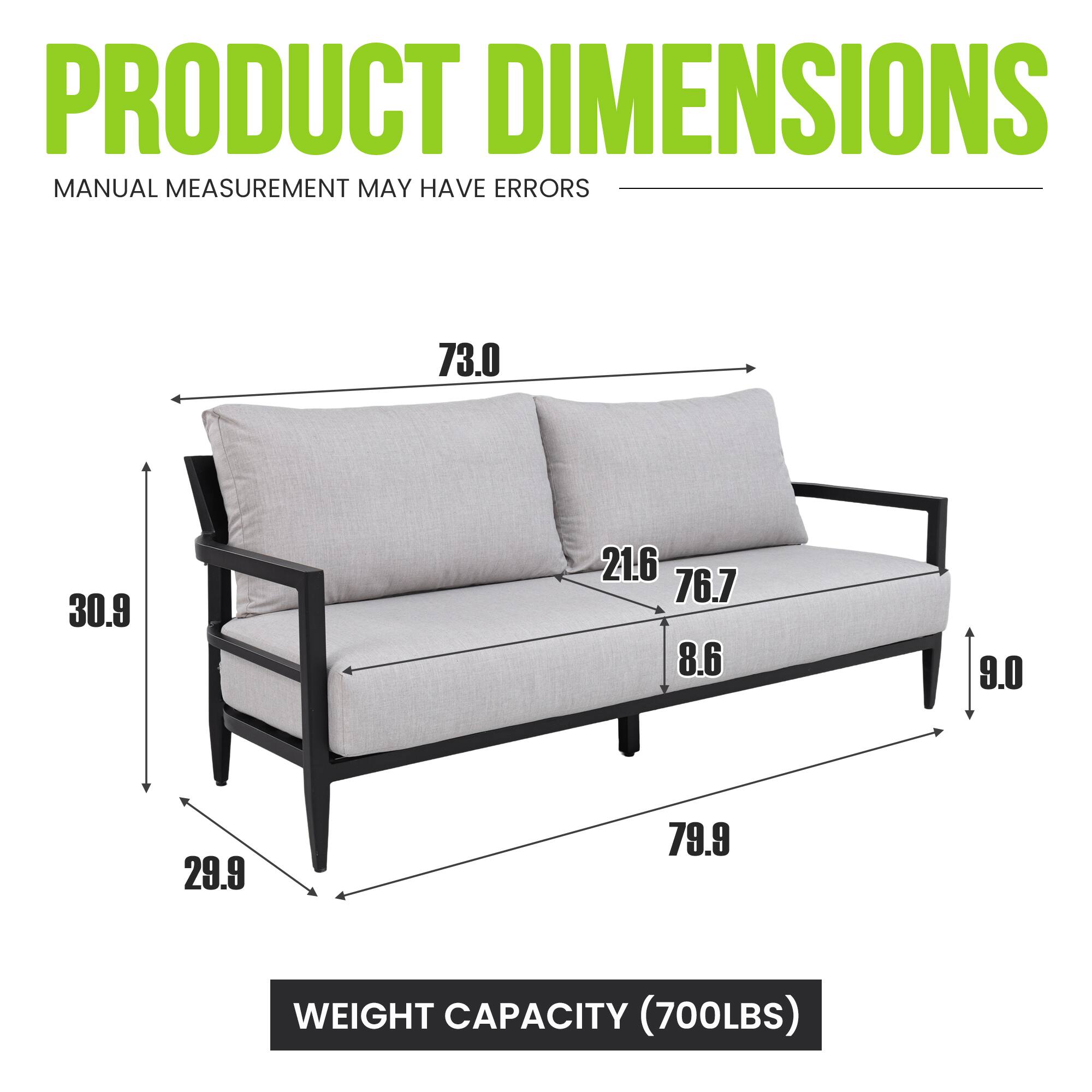 PRODUCT DIMENSIONS  
MANUAL MEASUREMENT MAY HAVE ERRORS  

73.0  
30.9  
21.6  
76.7  
8.6  
9.0  
29.9  
79.9  

WEIGHT CAPACITY (700LBS)