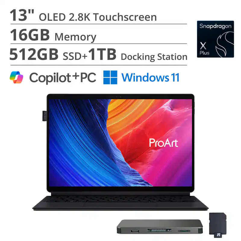 ASUS - ProArt PZ13 13" OLED 3K Detachable Laptop - Copilot+ PC - Snapdragon X Plus - 16GB Memory - 512GB SSD - Nano - Black