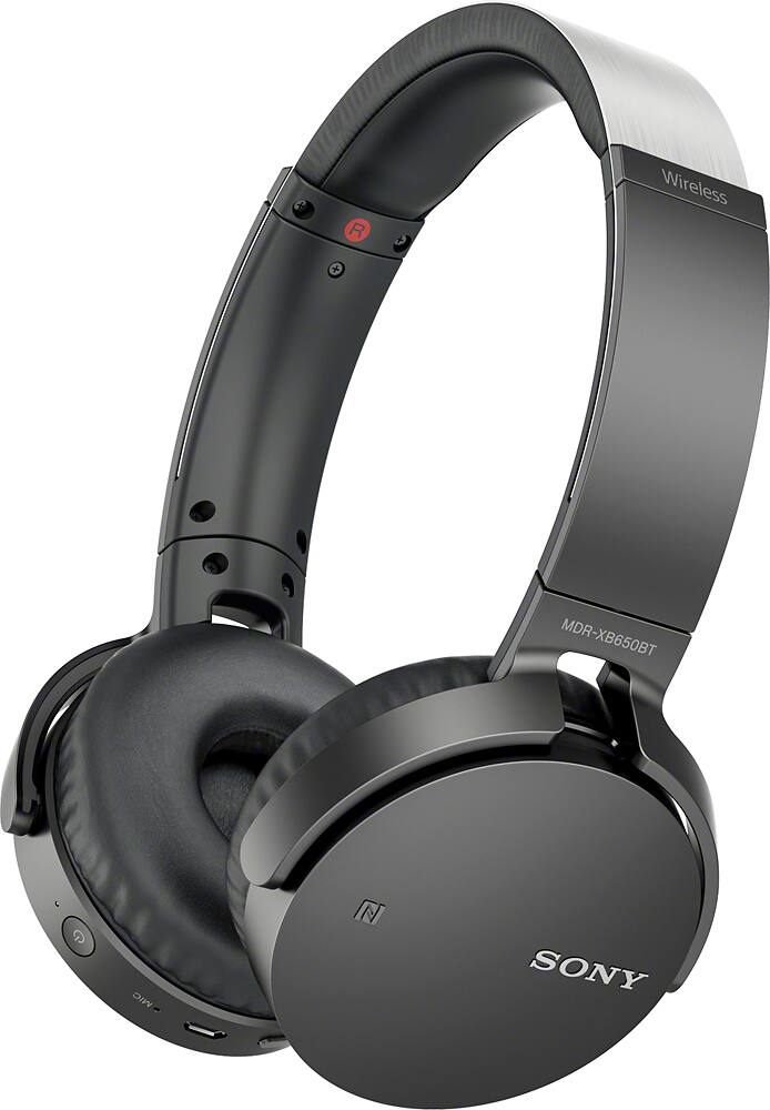 Front. Sony - XB650BT Over-the-Ear Wireless Headphones - Black.