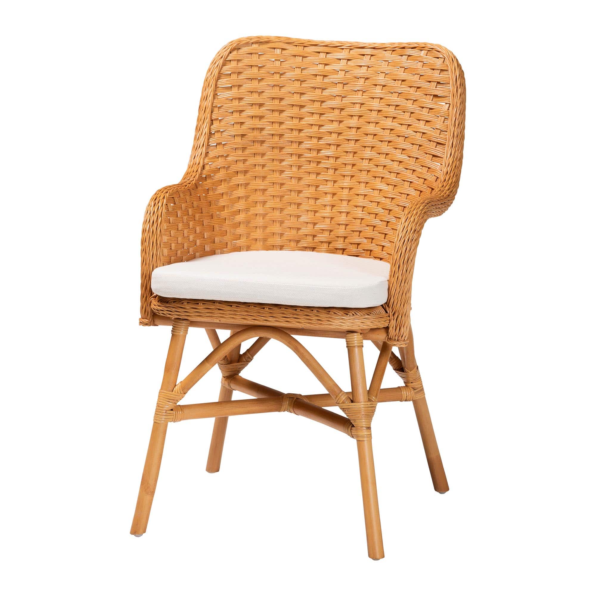 bali & pari - Celsie Bohemian Rattan Dining Chair - Light Honey/White