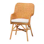 Front. bali & pari - Celsie Bohemian Rattan Dining Chair - Light Honey/White.