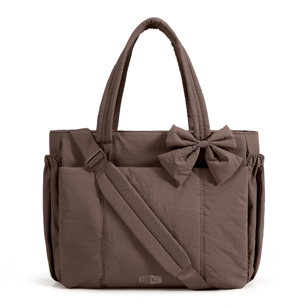 Bagsmart - Crush 20L Tote Bag for Women, Puffer Work Gym Bag, Fits 15.6" Laptop & 40oz Tumbler, Waterproof Pocket & Yoga Mat - Coffee