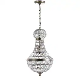 Jonathan Y - Regina 10" Crystal/Metal Empire LED Pendant, Antique Brass - Antique Brass/Clear