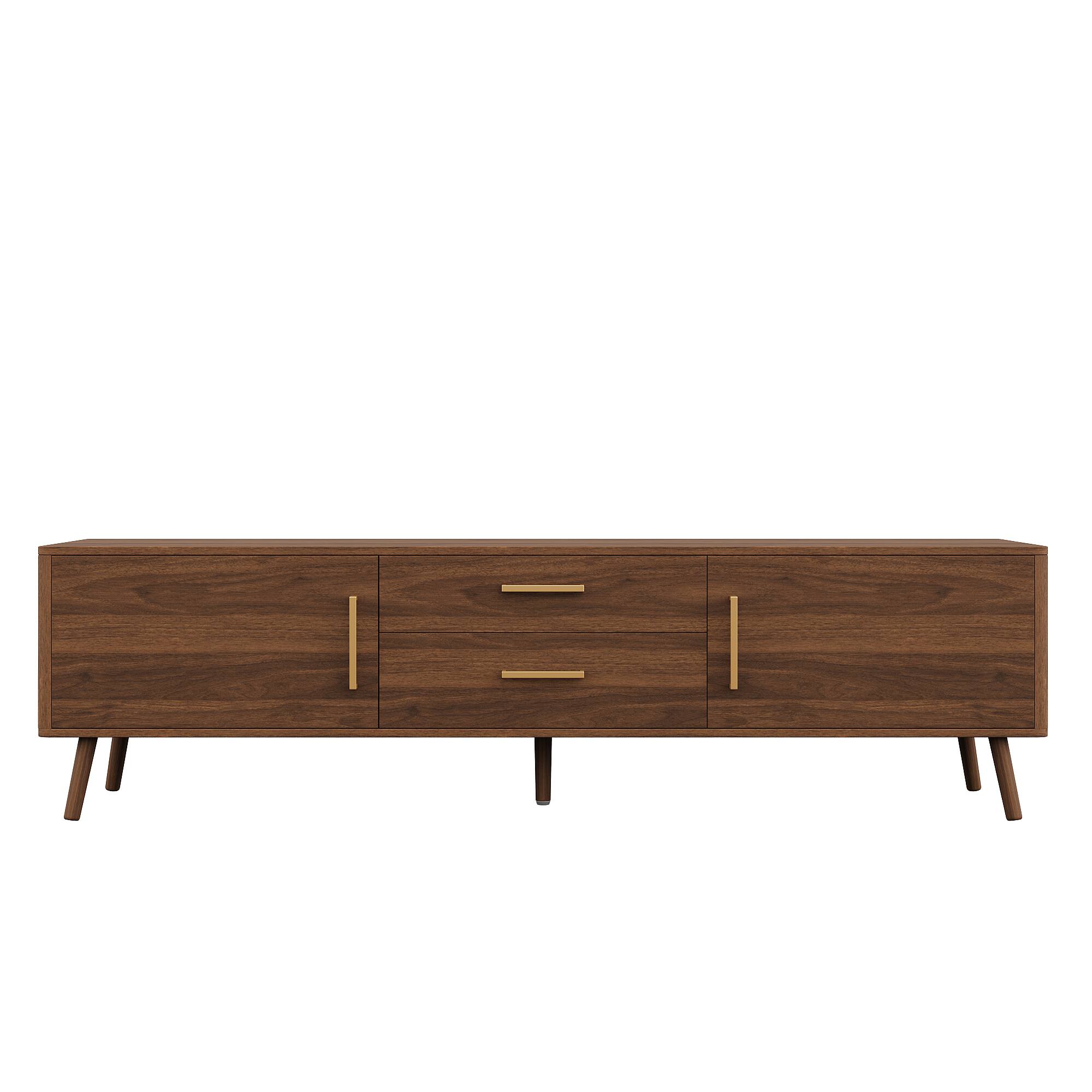 Alt View 3. MERAVOM - Mid-Century Modern TV Stand for TVs Up to 85", 70" Entertainment Center with Storage Cabinets, 2 Drawers for Living Room - Walnut.