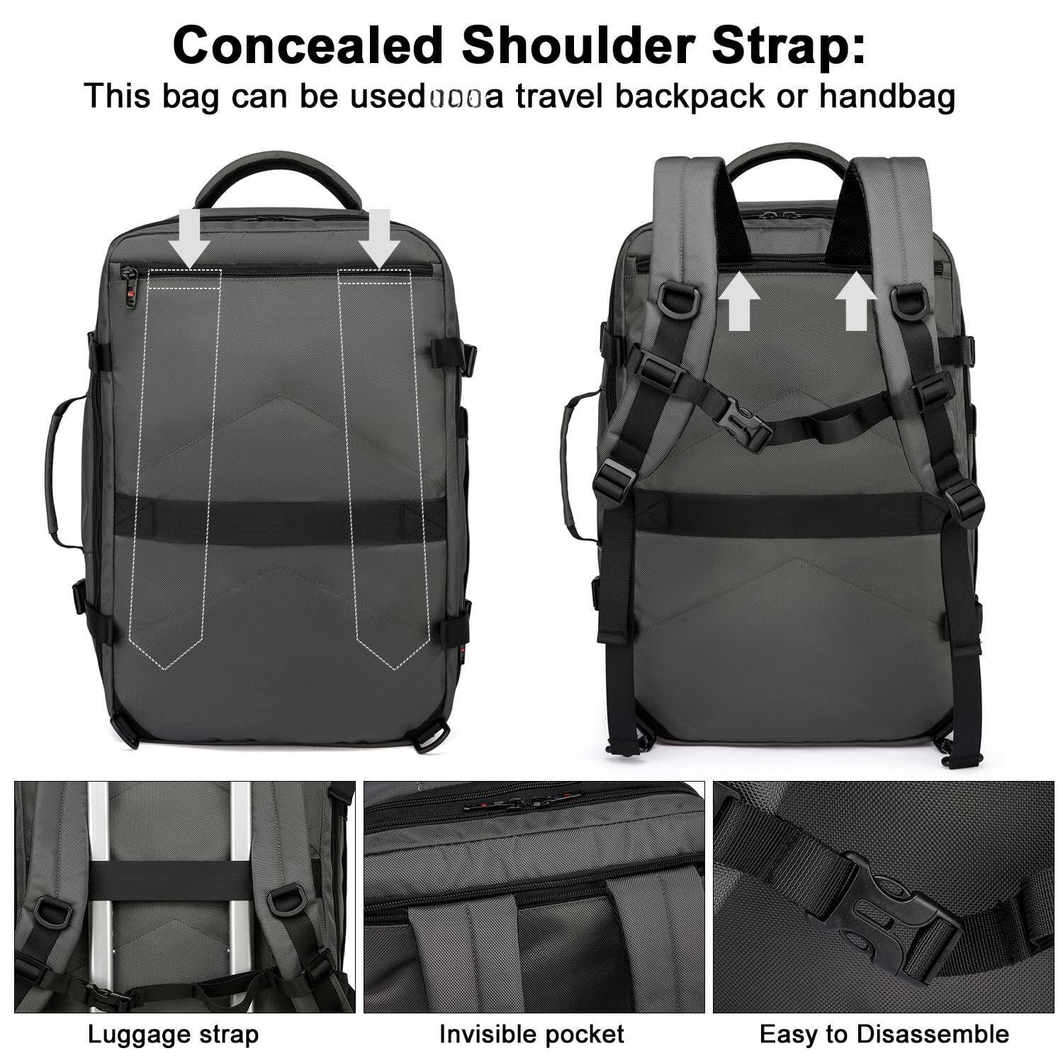 Alt View 2. Stamp n Camp - 40l 50l Travel Backpack For Women Men 18 Inch Laptop Flight Approved Luggage Carry On Water Resistant Overnight Large - Grey.