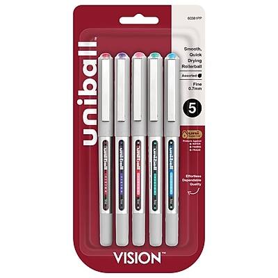 Uniball Vision  
Smooth, Quick Drying Rollerball  
Assorted Fine 0.7mm  
5 Pack  
Effortless Dependable Quality