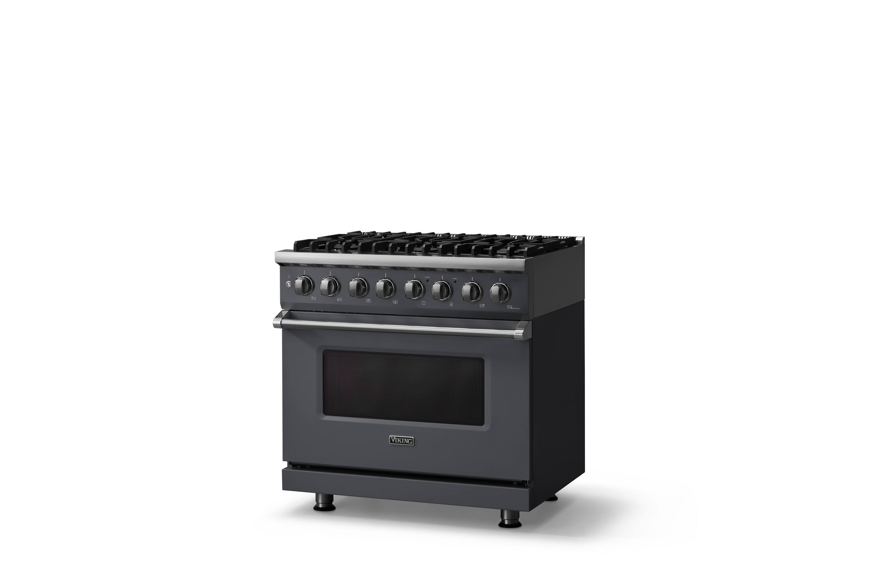 Angle. Viking - 36 in. Wide 6 Burner Pro 5 Series 5.6 Cu. Ft. Freestanding Sealed LP Dual Fuel Convection Range - Cast Black - Cast Black.