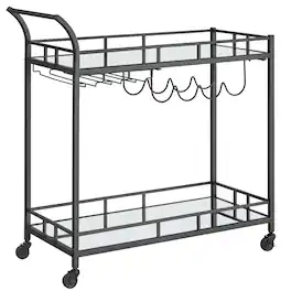 Songmics Home - Bar Cart Gold, Home Bar Serving Cart, Wine Cart with 2 Mirrored Shelves, Wine Holders, Glass Holders, for Kitchen - Black