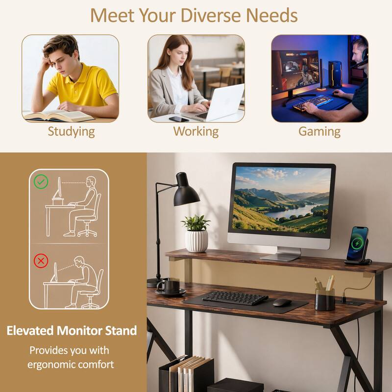 Meet Your Diverse Needs

Studying  
Working  
Gaming

Elevated Monitor Stand  
Provides you with ergonomic comfort