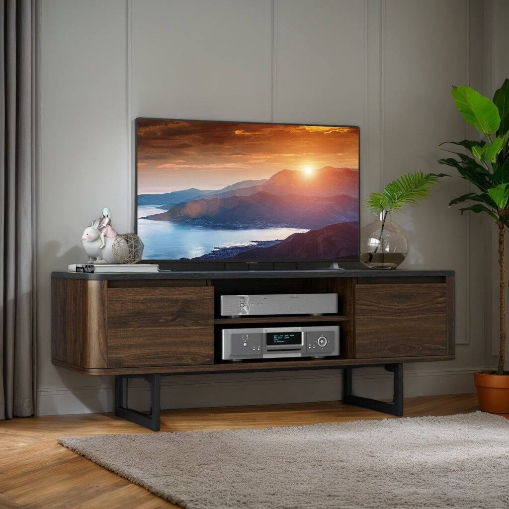 Front. Kadyn - Entertainment Centers,TV Stands,Wooden TV Stand with 2-Door Storage Cabinets for for TVs up to 55 Inch - Brown.