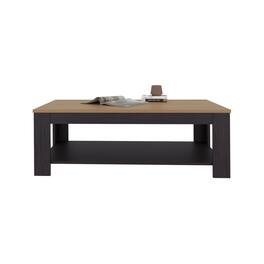 TuHome - Cecil Coffee Table with Open Storage Shelf for Decor, Modern and Minimalist Design for Living Room or Lounge Area - Black, Natural Oak
