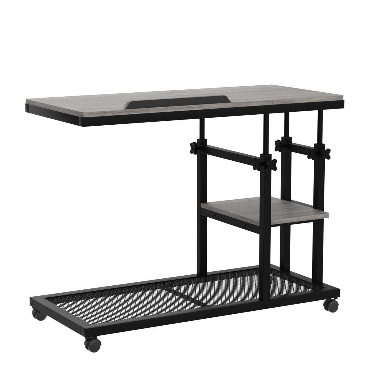 Alt View 1. Tribesigns - Height-Adjustable C-Shaped Mobile Laptop Desk with Wheels and Tilting Top for Sofa or Bedside - Grey+black.