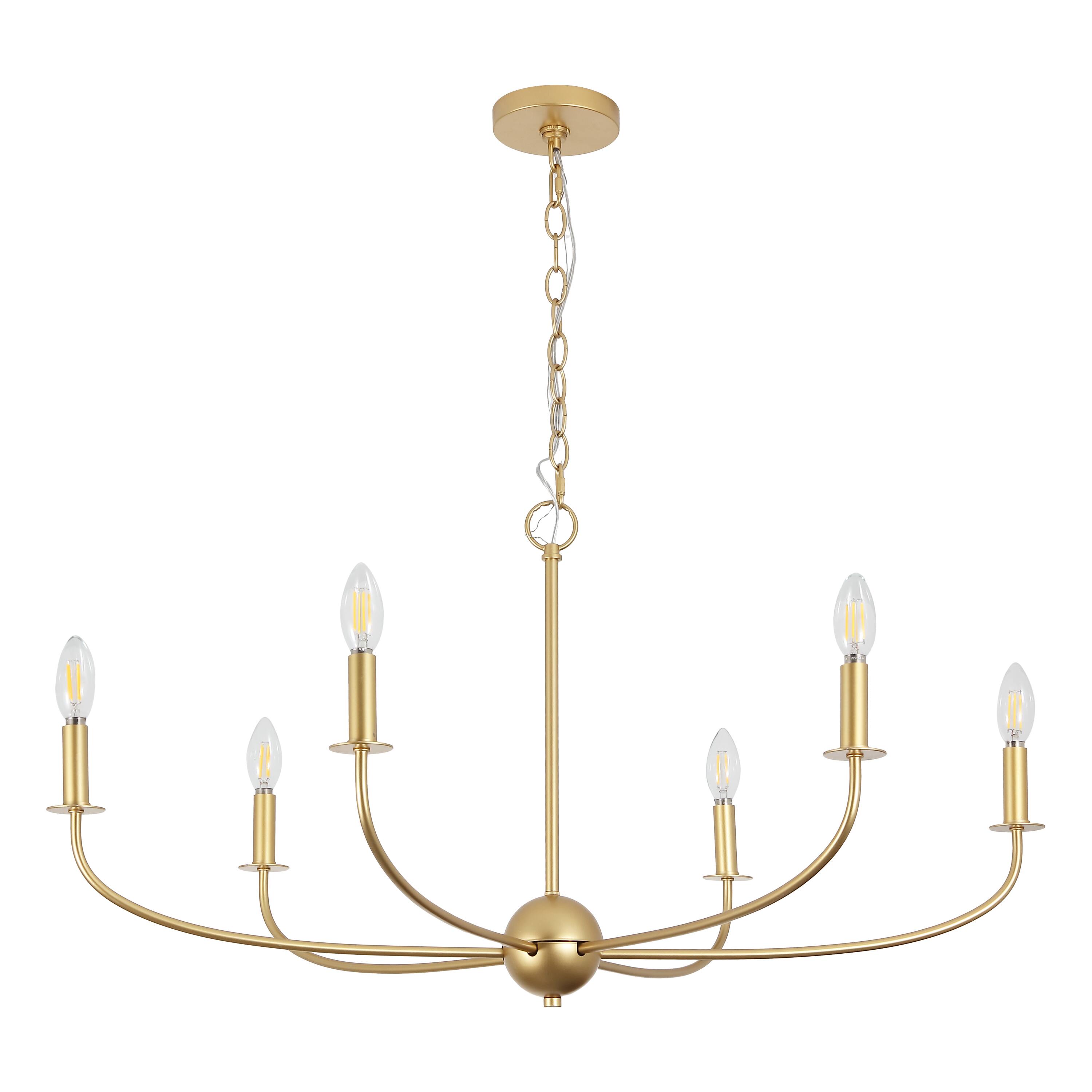Alt View 7. Jonathan Y - Ainsley 35" 6-Light Grand Traditional Adjustable Swooping Arm Candle-Style Metal LED Chandelier, Gold Painting - Gold Painting.