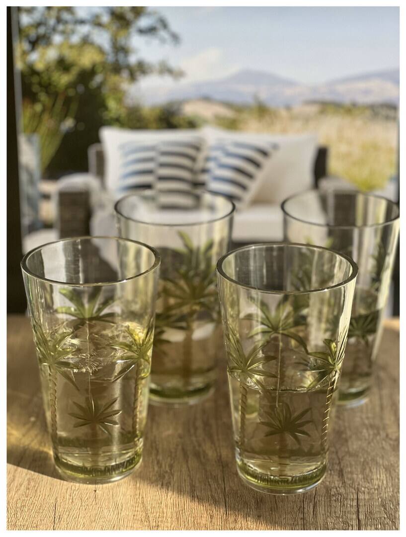 Alt View 1. APRILSOUL - Palm Tree Design Acrylic Glasses Set of 4 Hi Ball Plastic BPA Free Cocktail Drinkware Water Tumblers - white.