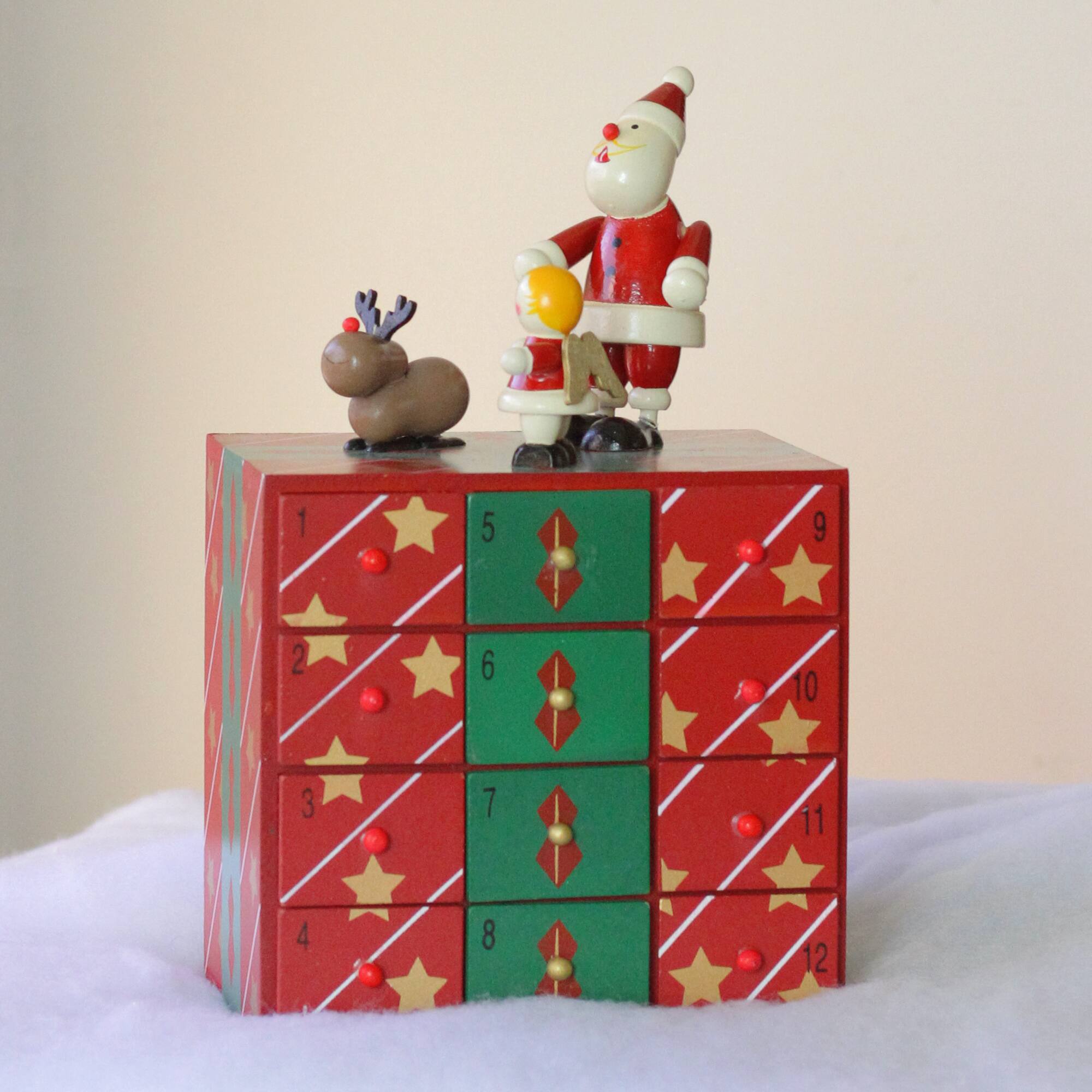 Alt View 3. Northlight - 10.5" Red and Green Elegant Advent Storage Calendar Box - Red.