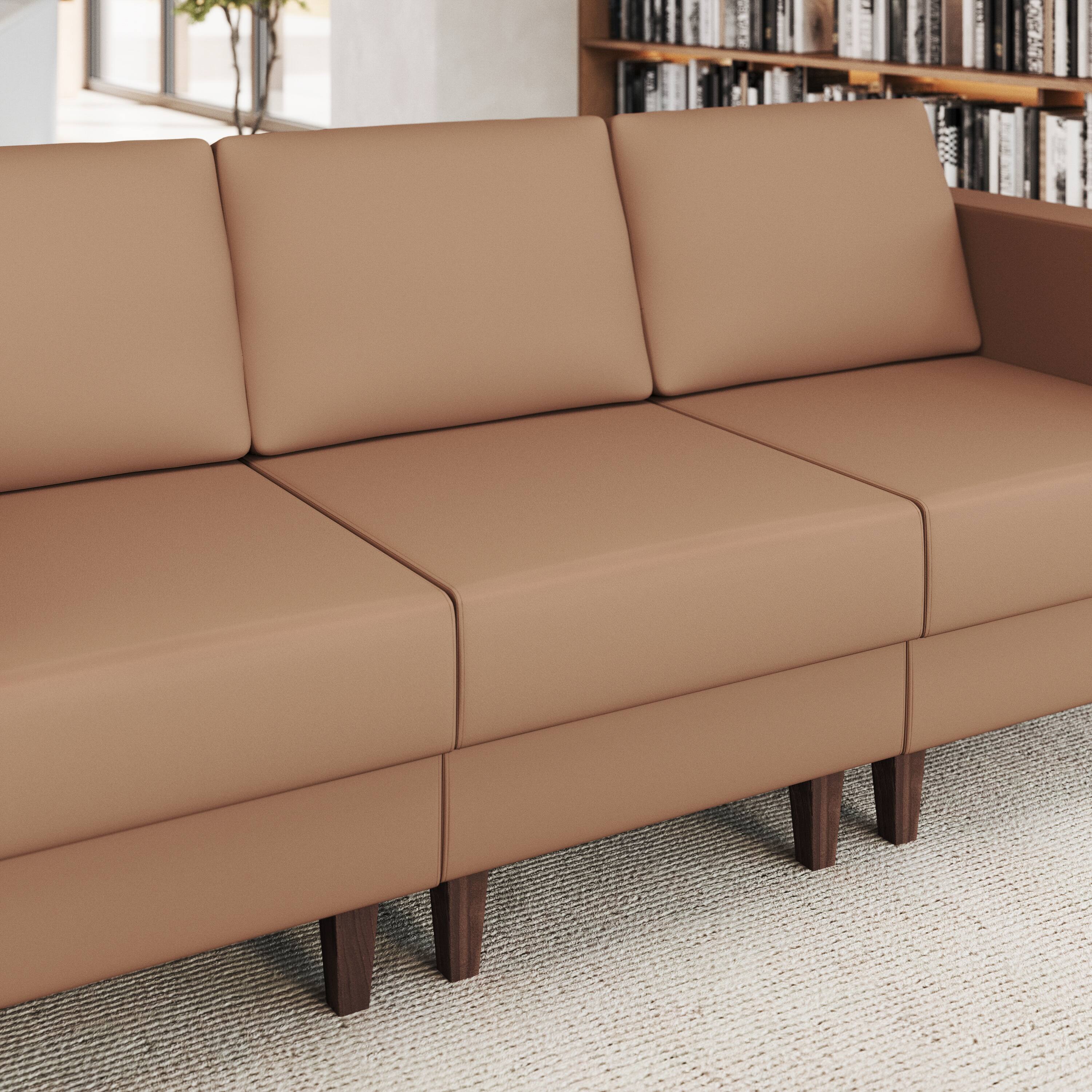 Alt View 1. Flash Furniture - HERCULES Artemis Cognac LeatherSoft Middle Reception Chair with Wooden Walnut Legs with Adjustable Floor Glides - Brown.