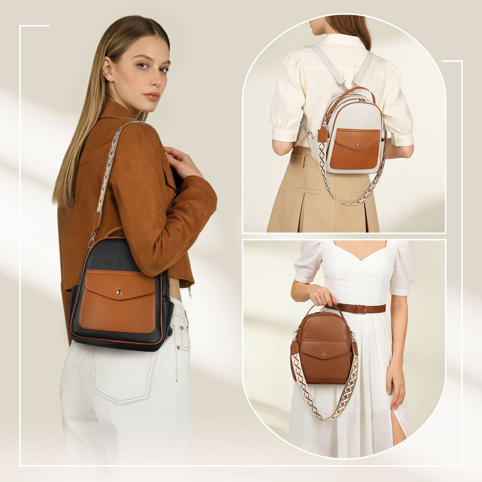 Alt View 1. Unique Bargains - Small Backpack Purse for Women PU Leather Mini Backpack Travel Convertible Shoulder Bag with 3 Replaceable Straps - Black.