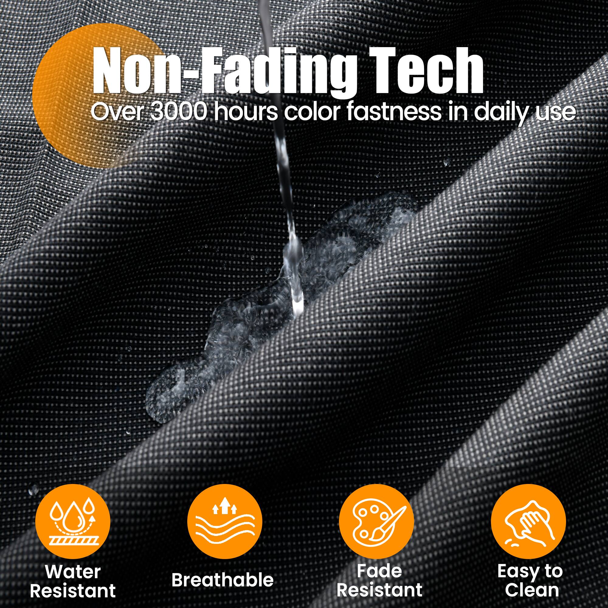 Non-Fading Tech  
Over 3000 hours color fastness in daily use  

- Water Resistant  
- Breathable  
- Fade Resistant  
- Easy to Clean