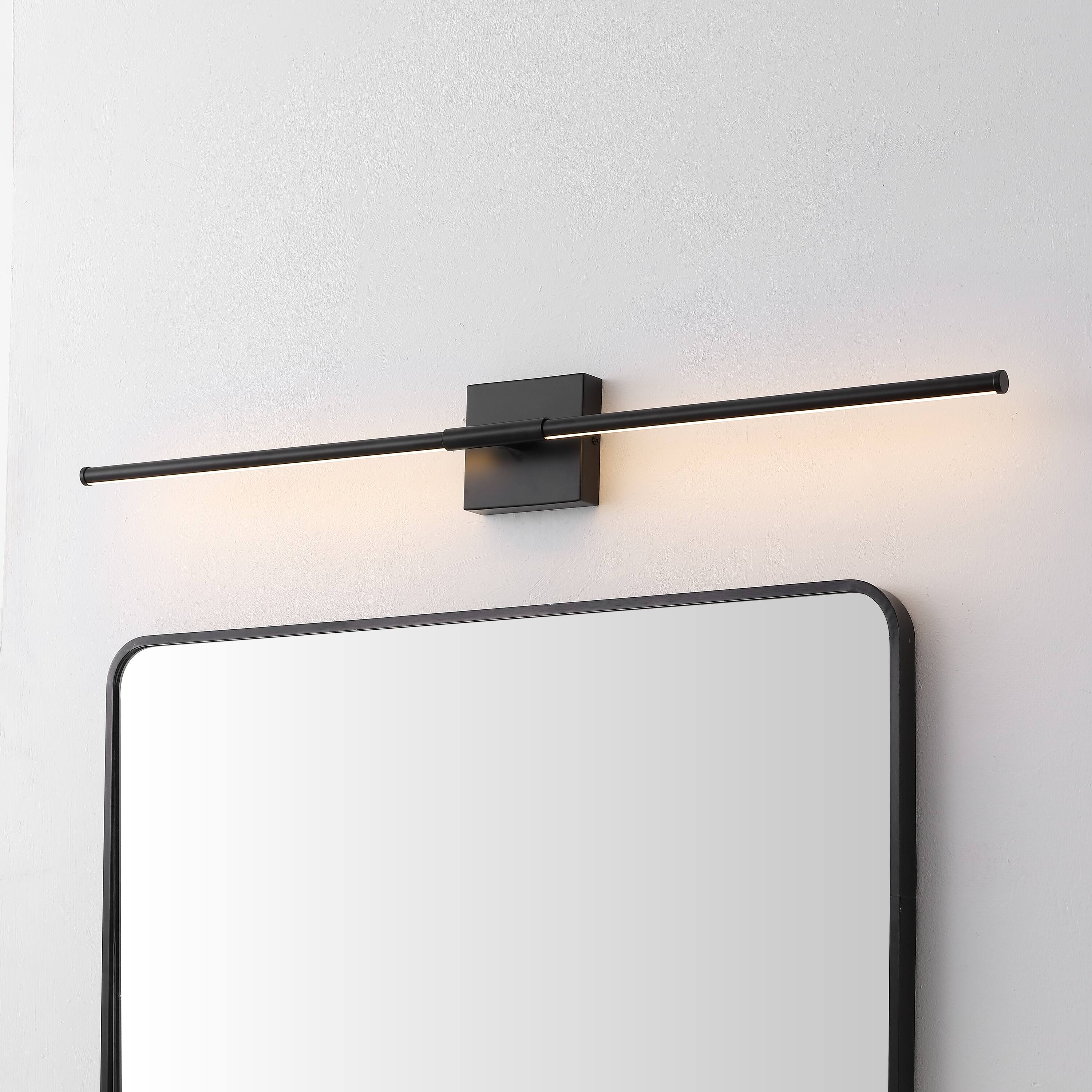 Alt View 1. Jonathan Y - McKenna 32" Modern Minimalist Dimmable Integrated LED Metal Wall Sconce, Black - Black.