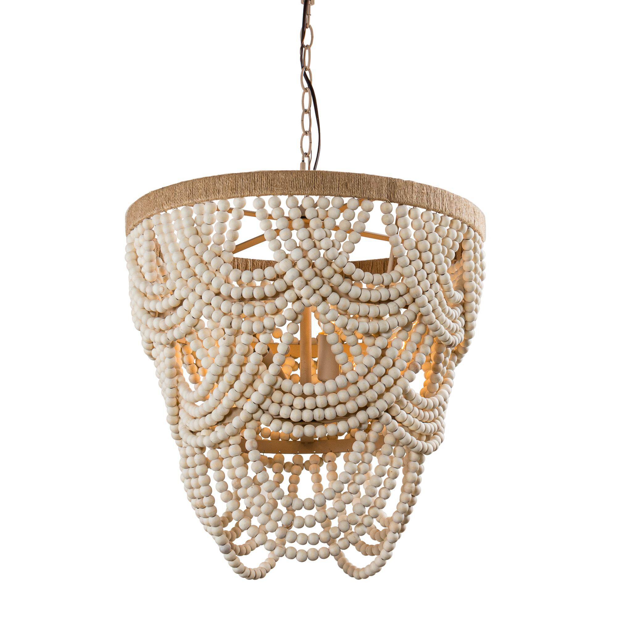 Left. Parrot Uncle - Farmhouse 4-Light Beaded Chandelier - Wood.