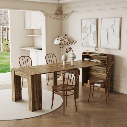 Front. Tiramisubest - Modern Extendable Dining Table with Storage, Barnwood - Barnwood.
