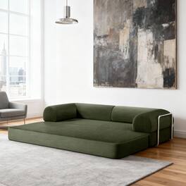 Vaczon - 79" Modular Convertible Sofa Bed with High-Density Foam and Corduroy Upholstery with Lumbar Pillow Included - Olive Green