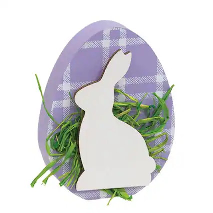 Front. BreeBe - Sitting Bunny Purple Plaid Egg Sitter - Multi.