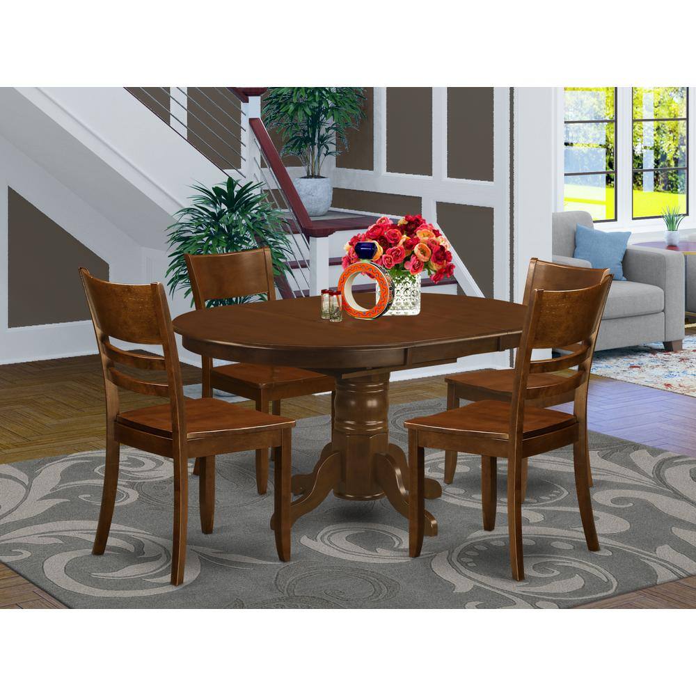 Back. East West Furniture - 5 Pc Kenley Dinette Table with a Leaf and 4 Wood Seat Chairs - Espresso.