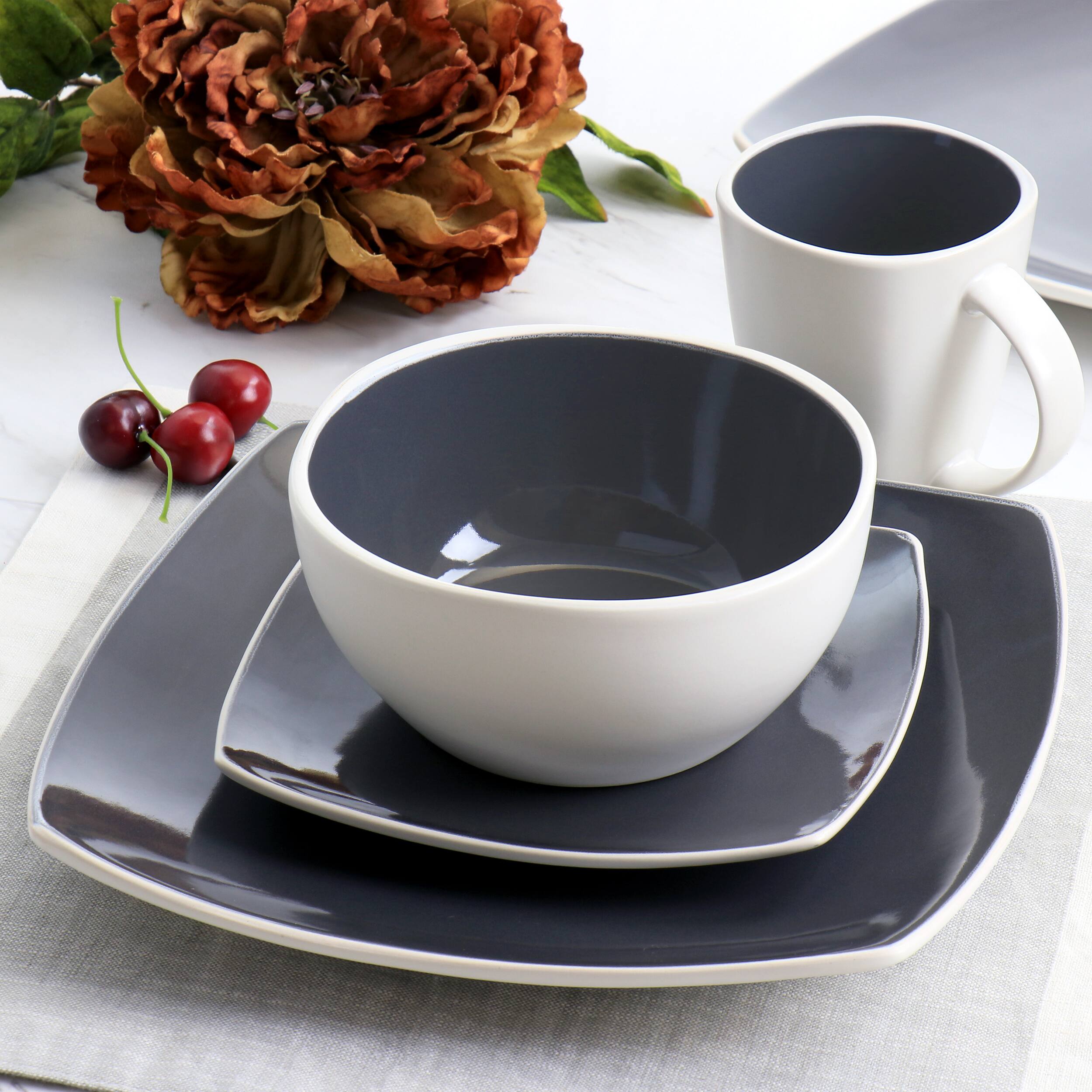 Alt View 8. Gibson - Gibson Elite Soho Lounge 16 Piece Stoneware Dinnerware Set in Grey - Gray.