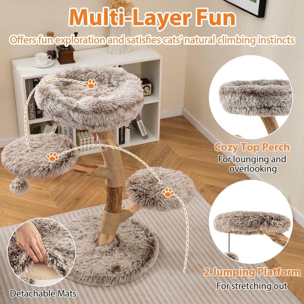 Multi-Layer Fun  
Offers fun exploration and satisfies cats' natural climbing instincts  

SPACE CAT COUPLE  

Cozy Top Perch  
For lounging and overlooking  

2 Jumping Platform  
For stretching out  

Detachable Mats