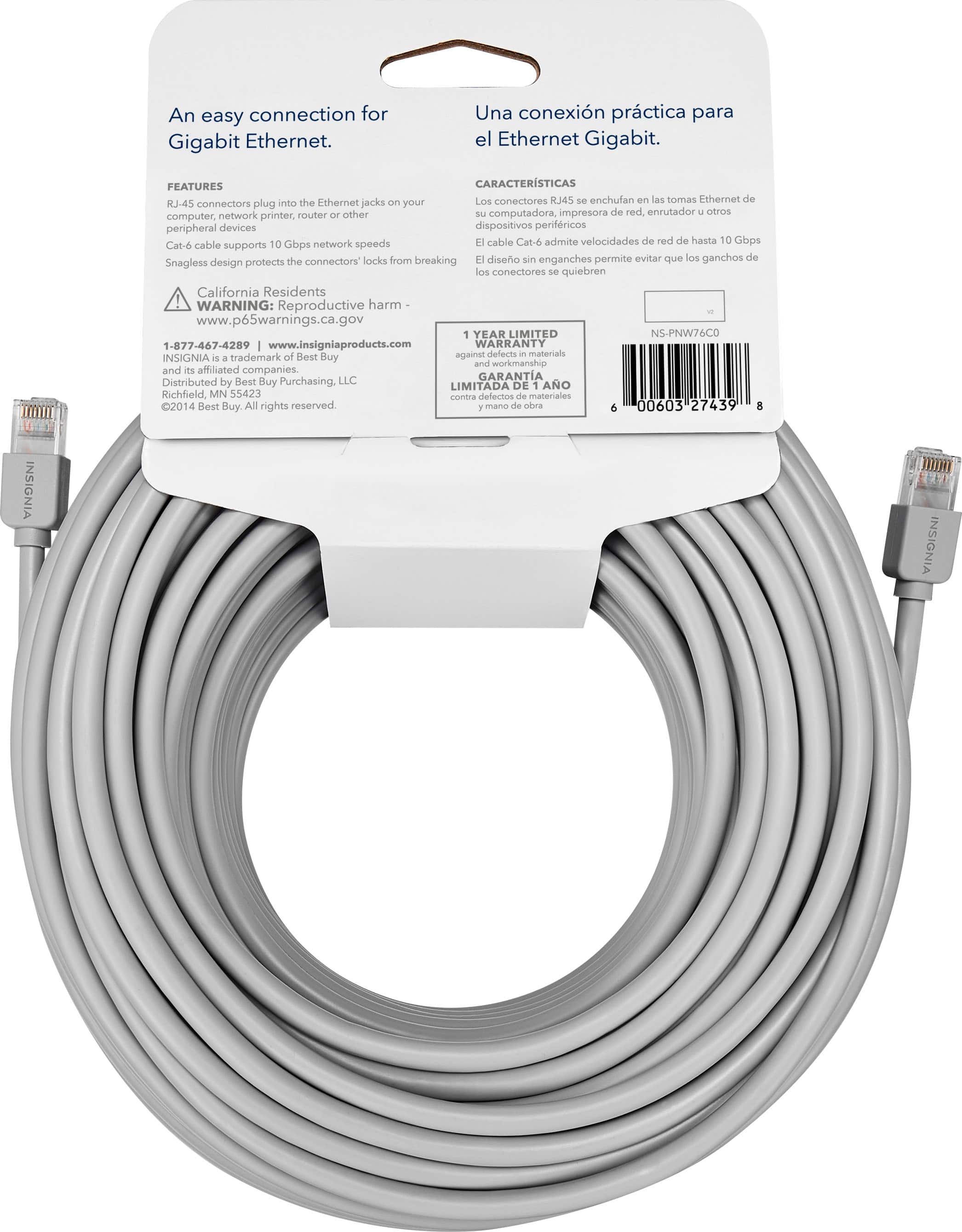 Alt View 11. Insignia™ - 100' Cat-6 Ethernet Cable - Gray.