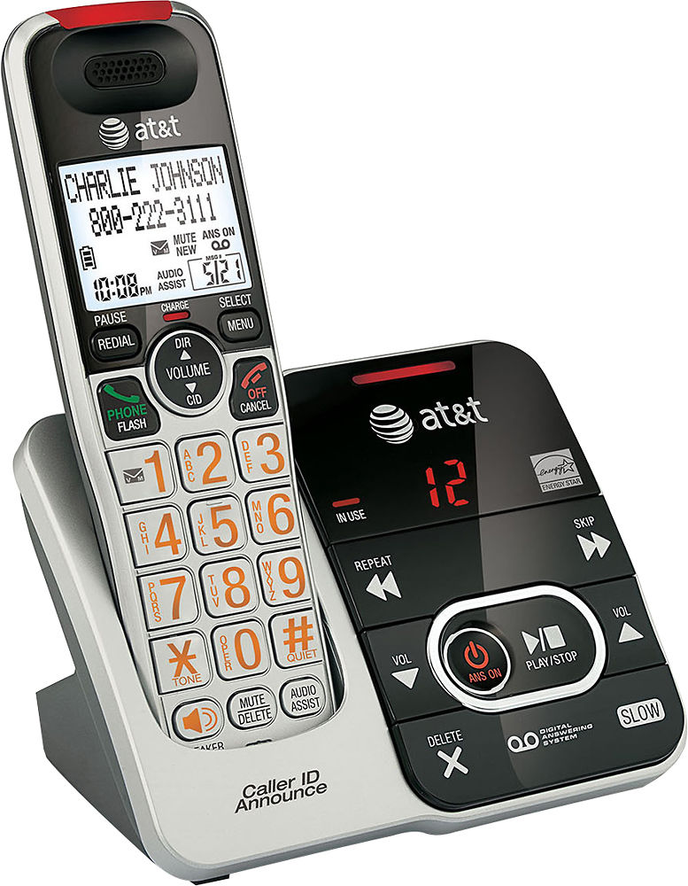 Angle View: AT&T - CRL32102 DECT 6.0 Expandable Cordless Phone with Digital Answering System and Caller ID/Call Waiting - Silver