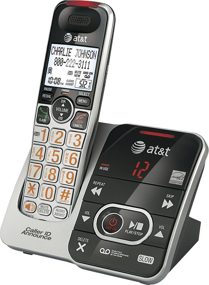 Left. AT&T - CRL32102 DECT 6.0 Expandable Cordless Phone with Digital Answering System and Caller ID/Call Waiting - Silver.