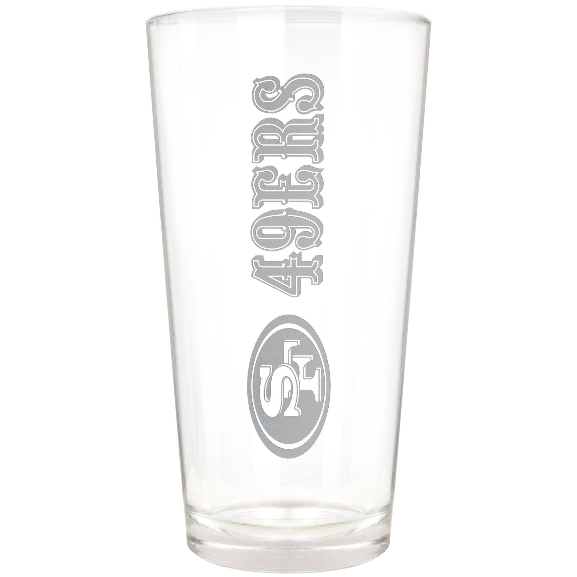 Front. Great American Products - San Francisco 49ers Etched 16oz. Vertical Rally Cry Pint Glass - Multicolor.