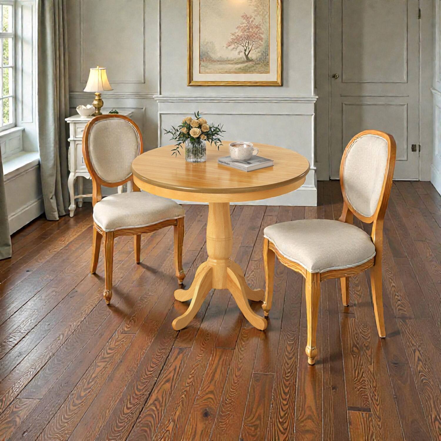 Front. Hivvago - 32" Round Wooden Pub-Style Pedestal Table - Natural.