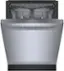 The image shows a stainless steel dishwasher with a silver door and a silver handle. The dishwasher has a silver interior and a silver rack. The door is open, revealing the interior of the dishwasher. The dishwasher is made by the company Ploma Connect.