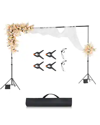 Front. VEVOR - Backdrop Stand, 10 x 10 ft Adjustable Photo Backdrop Stand Kit, Portable Background Backdrop Stand with 4 Crossbars - Black.