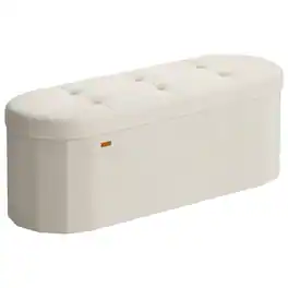 Songmics Home - Folding Ottoman with Storage, Oval Storage Ottoman Bench, for Living Room, Bedroom, Velvet Fabric, 15 x 43 x 15 Inches - Cream White