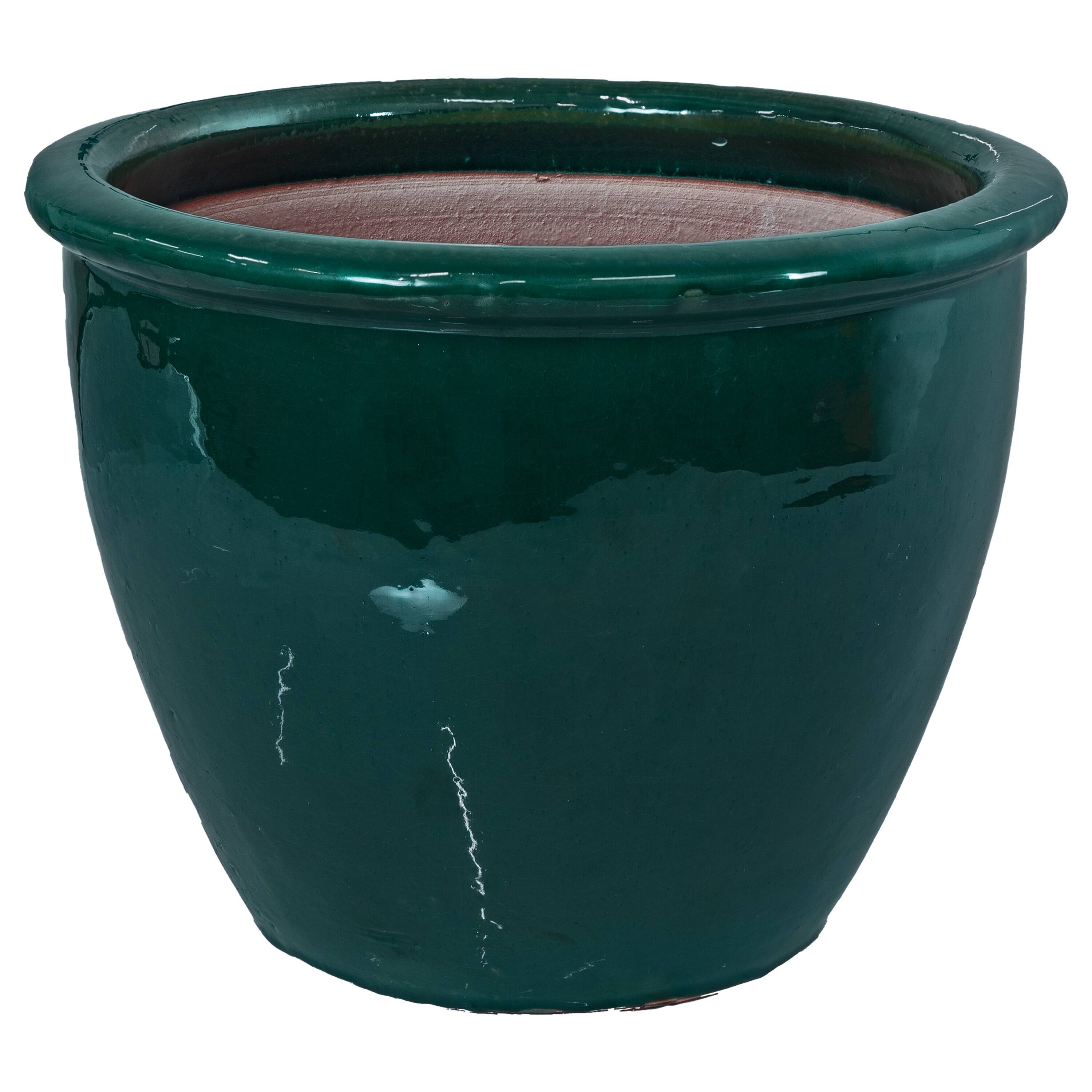 Alt View 7. Sunnydaze - 14.5 in Chalet High-Fired Glazed Ceramic Planter - Dark Green.