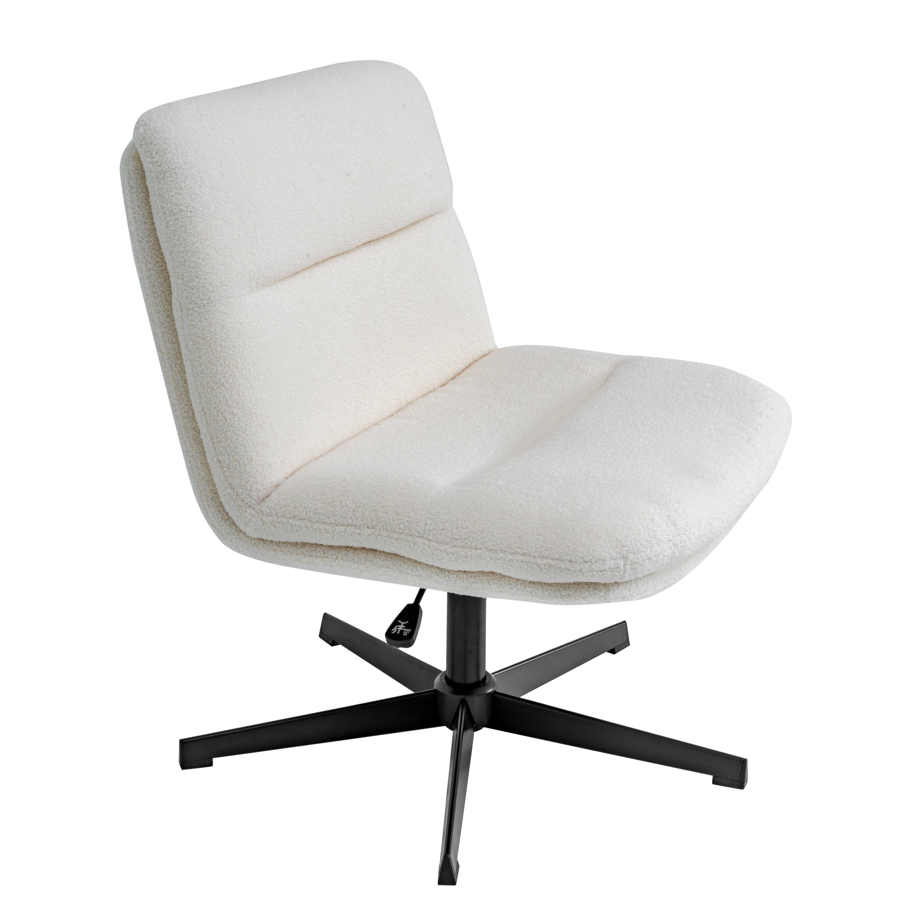 Front. Emma + Oliver - Mid-Back Swivel Office Chair with Padded Upholstery & Sturdy Frame - Cream Faux Shearling/Black Frame.