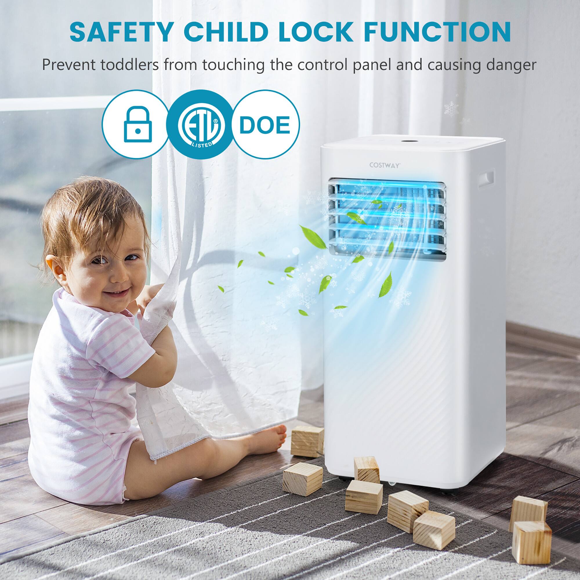 SAFETY CHILD LOCK FUNCTION: Prevent toddlers from touching the control panel and causing danger. ETD DOE LISTED COSTWAY.